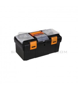 Caja de material plástico con contenedor y cubetas porta-objetos pequeños retirables con 49 herramientas BETA 2115PVU/2