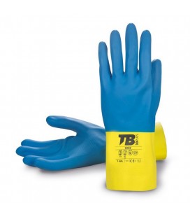 Guante químico de látex y neopreno azul y amarillo interior flocado - TOMAS BODERO 9002