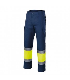 Pantalón bicolor Alta Visibilidad entre cintas, Azul marino / Amarillo flúor - VELILLA 157