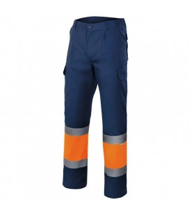 Pantalón bicolor Alta Visibilidad forrado, Azul marino / Naranja flúor - VELILLA 156