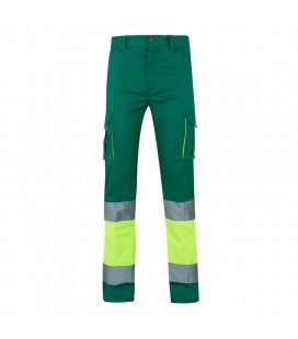 Pantalón bicolor Alta Visibilidad Stretch, Verde / Amarillo flúor - VELILLA 303002S